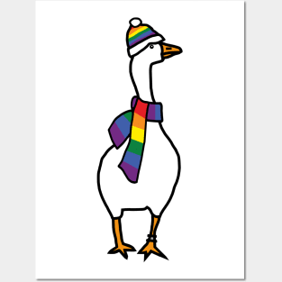 Goose and Rainbow Pride Flag Hat and Scarf Posters and Art